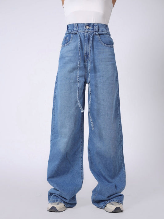BLUE WAISTBAND BAGGY DENIM