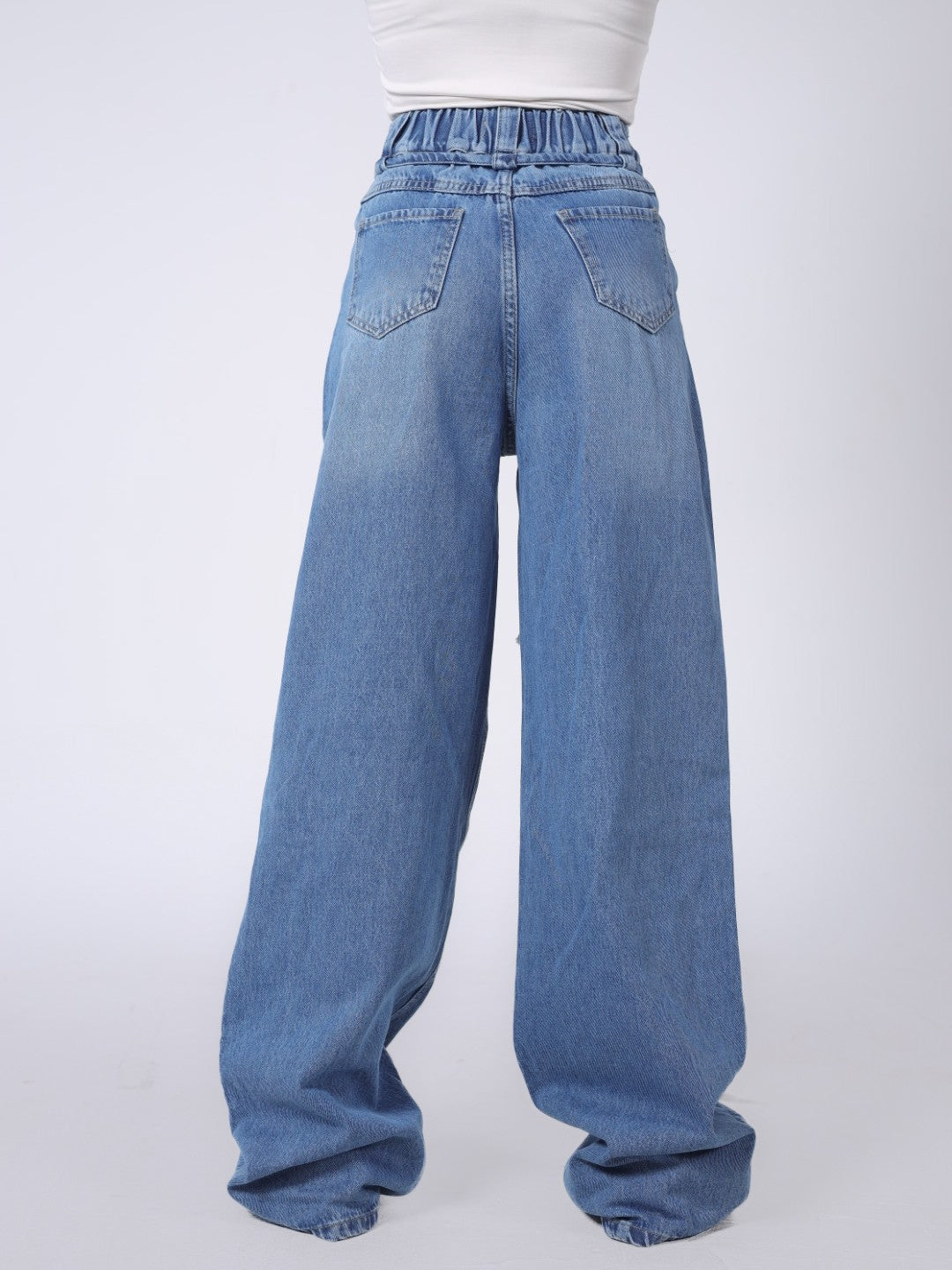 BLUE WAISTBAND BAGGY DENIM