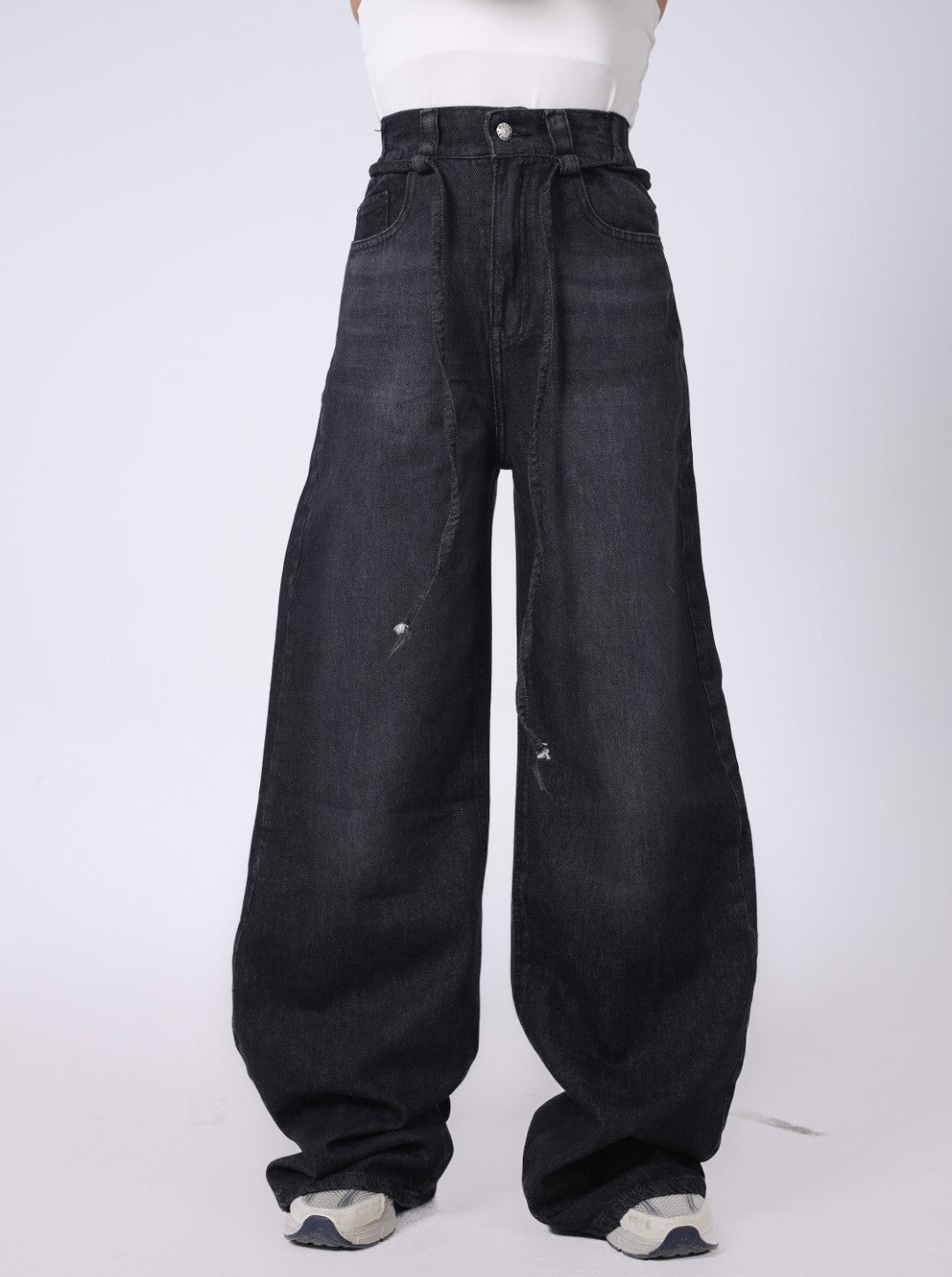 DARK GRAY WAISTBAND BAGGY DENIM