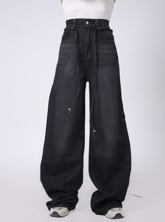 DARK GRAY WAISTBAND BAGGY DENIM