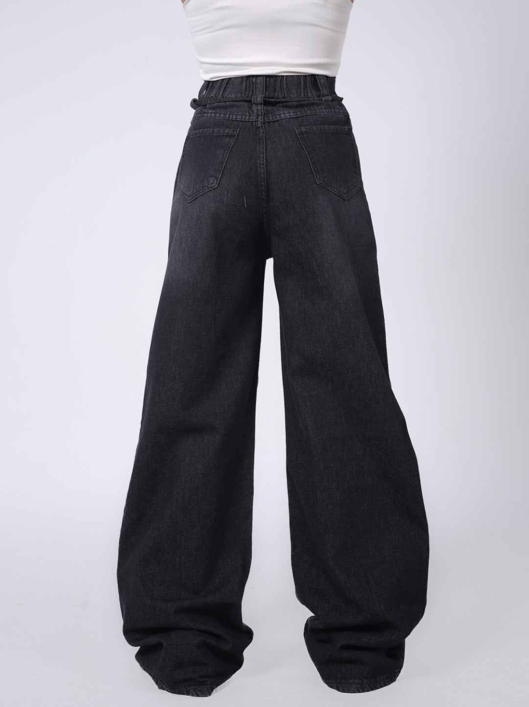 DARK GRAY WAISTBAND BAGGY DENIM