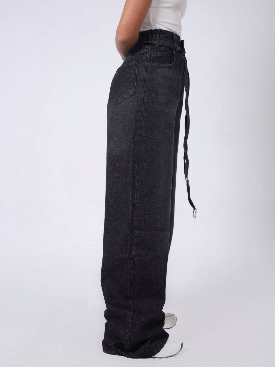 DARK GRAY WAISTBAND BAGGY DENIM