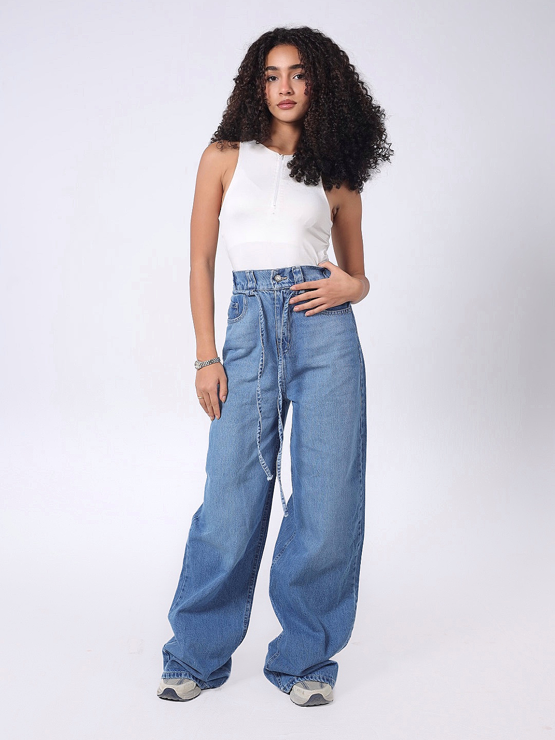 BLUE WAISTBAND BAGGY DENIM