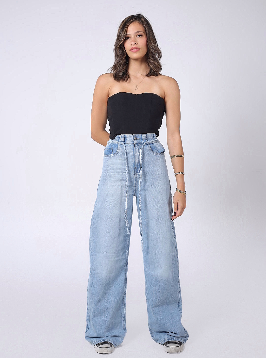 LIGHT BLUE WAISTBAND BAGGY DENIM