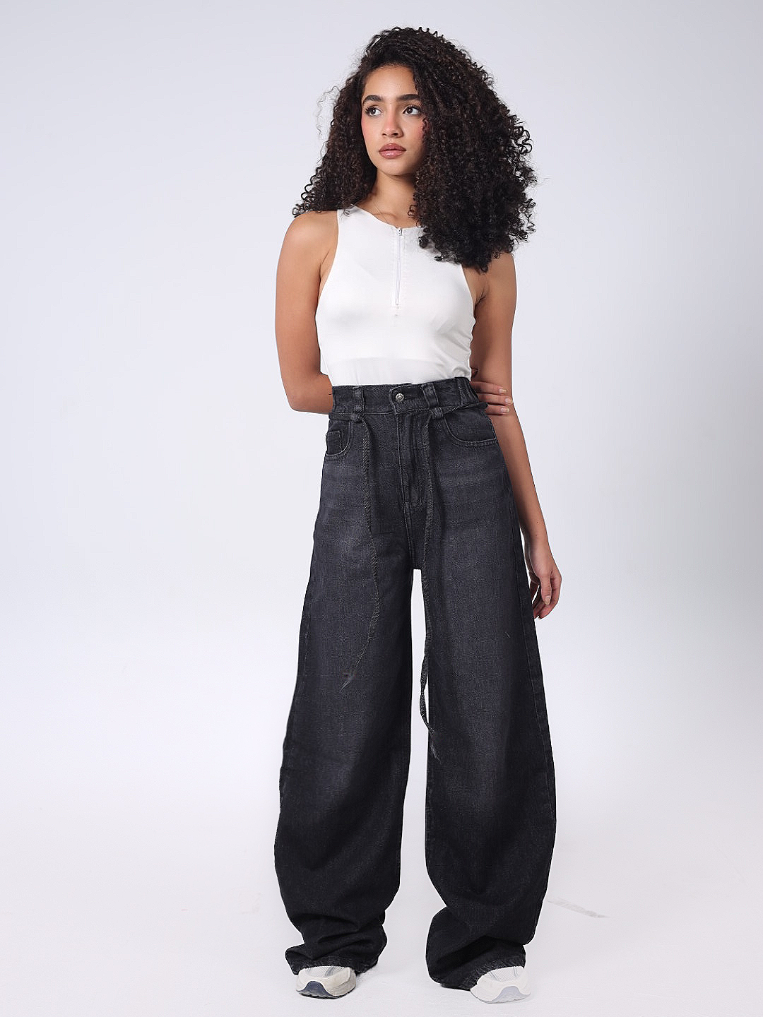 DARK GRAY WAISTBAND BAGGY DENIM