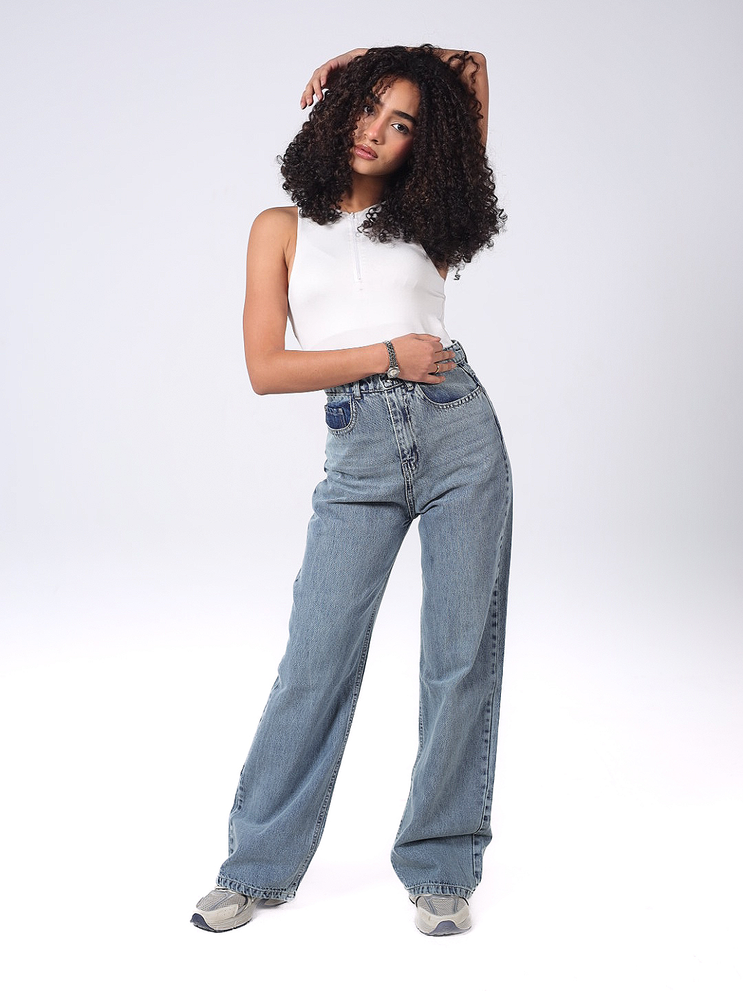 WASHED BLUE WIDE LEG DENIM